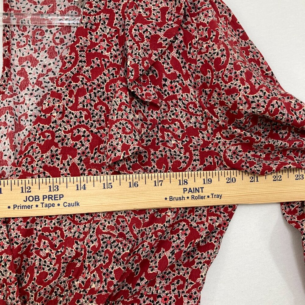 Ba&sh size Medium Red Abstract Floral Ruffle V Neck Wide Leg Cloy Jumpsuit - Picture 7 of 12